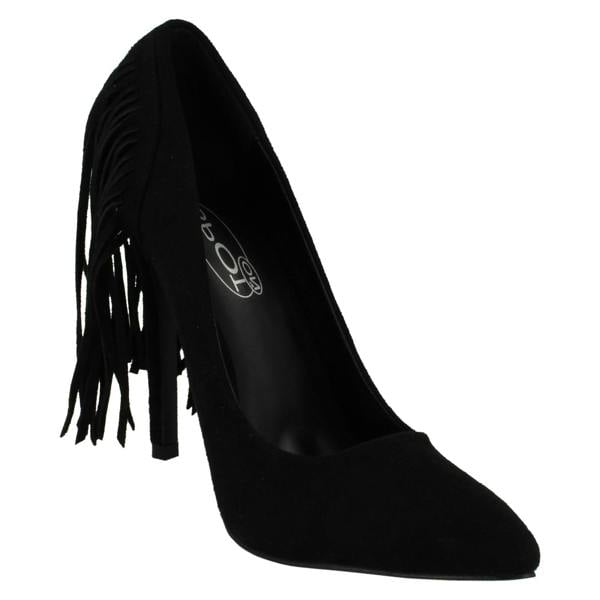Spot On Ladies Spot On High Heel Fringe Trim Court Shoe