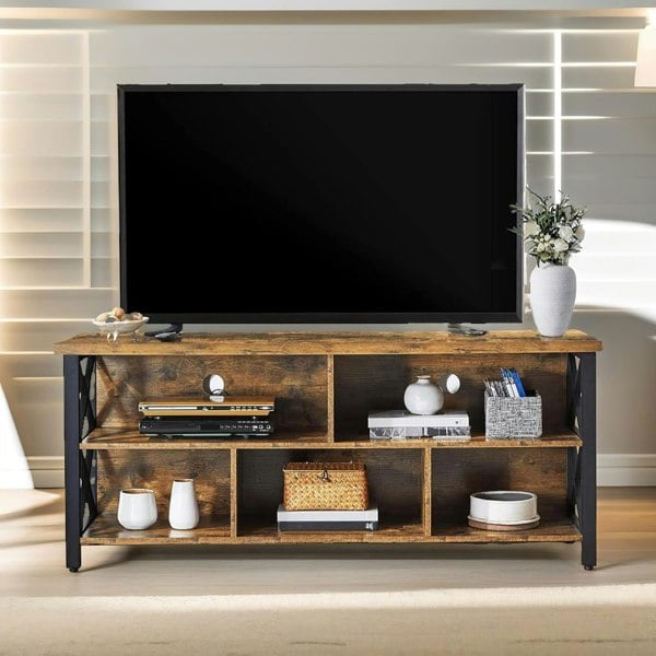 Rafaelo Mobilia 3 Tier TV Stand Unit With Open Shelves Rustic Brown