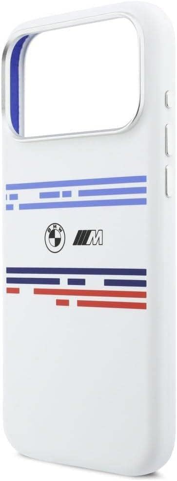 BMW M Series Silicone Horizontal Line Case with MagSafe for iPhone 17 Pro Max 6.9" White - BMHMP17X25SHOTSH