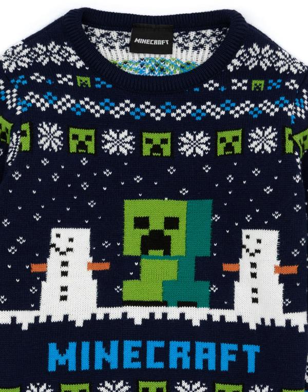 Vanilla Underground Minecraft Boys Blue Creeper Christmas Jumper [dis]