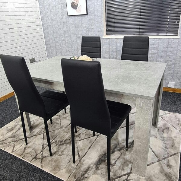 Kosy Koala Stone Grey Effect Wood Dining Table Set with 4 Black Chairs ? Modern Dining Room Furniture