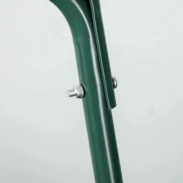 Close-up of green steel handle tube with bolt connector for lawn roller frame