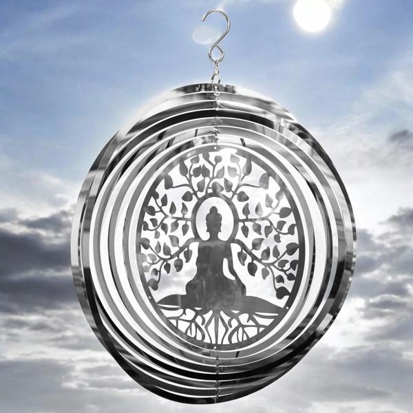 EDH Door Hardware Buddha Wind Spinner - Stainless Steel Hanging Garden Décor, Zen Outdoor Metal Art, Spiritual Yard Ornament, Kinetic Spinner