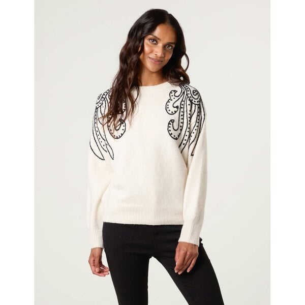 Blue Vanilla Embroidery Shoulder Detailing Jumper