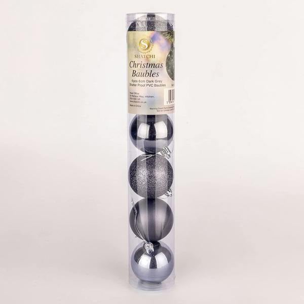 Dark Grey Shatterproof Christmas Baubles 5cm Pack Sizes for Tree and Seasonal Displays image 1