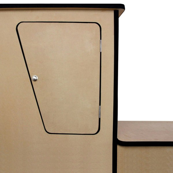 MDF Camper Van Kitchen Unit LHD with a sleek design, featuring a black-edged door and smooth, light-colored surface for modern interiors
