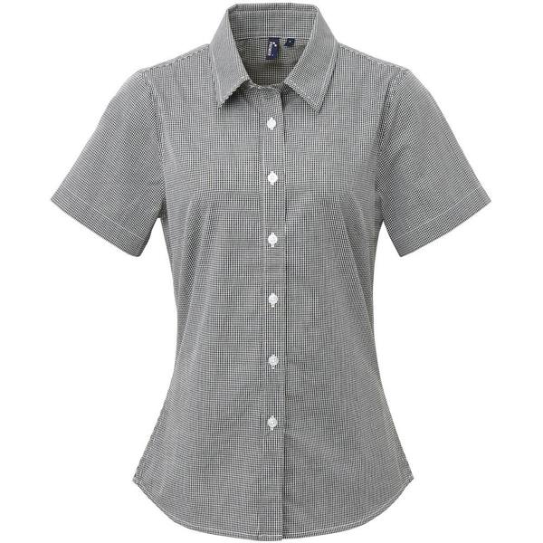 Premier Womens/Ladies Microcheck Short Sleeve Cotton Shirt - Black/White