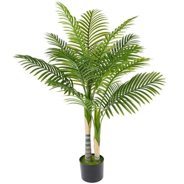 Artificial Palm Tree with 14 PEVA Leaves, 120cm Decorative Artificial Plant with Pot and Moss Effect, Green