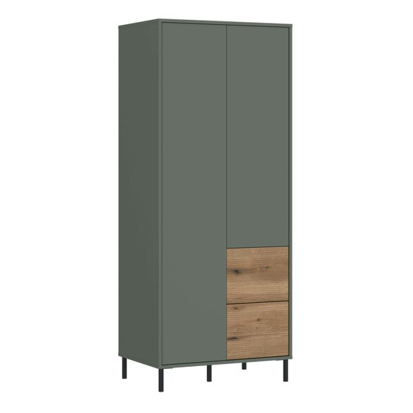 Wyld Haus Malmo Olive Green and Natural Oak Wood Wardrobe 2 Door 2 Drawer
