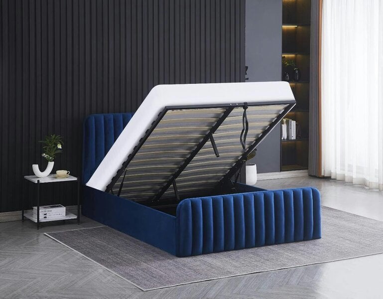 Kosy Koala Ottoman Gas Lift Storage Bed 4ft Small Double with 1 Mattress Blue Velvet Bedroom
