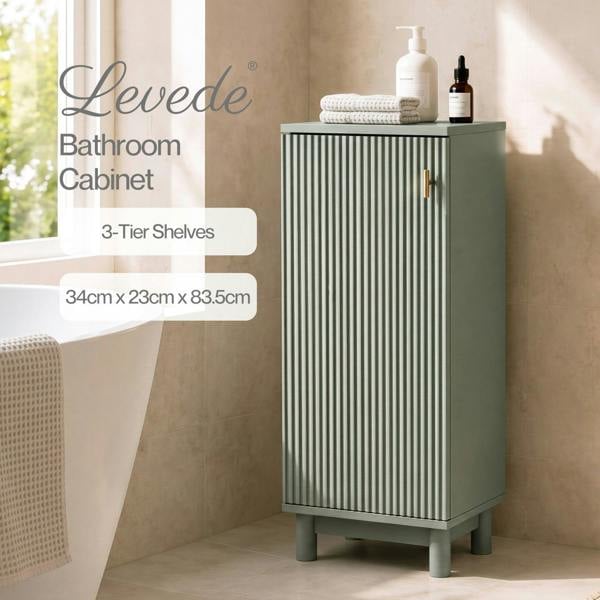 Levede Tall Bathroom Cabinet Narrow Storage Cupboard Adjustable Fluted 3 Tier