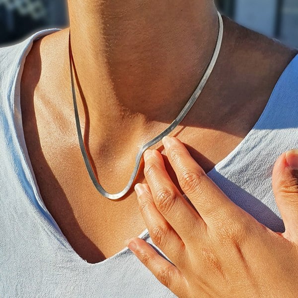 Herringbone Rhodium Filled 4mm 18 Inch Snake Necklace
