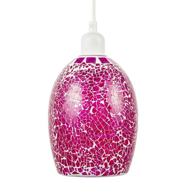 Vibrant Crackle Mosaic Glass Pendant Lighting Shade in Strong Magenta Image 4