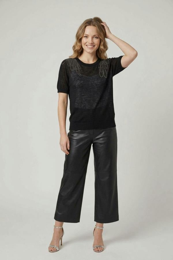 Black | Abstract Diamante Short Sleeve Knit Top
