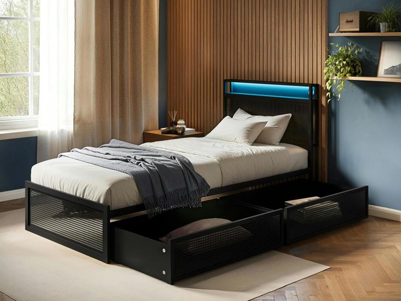 Flair Callan Metal Bed with Storage & LED Black