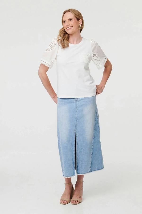 White | Lace Texture Short Sleeve T-Shirt