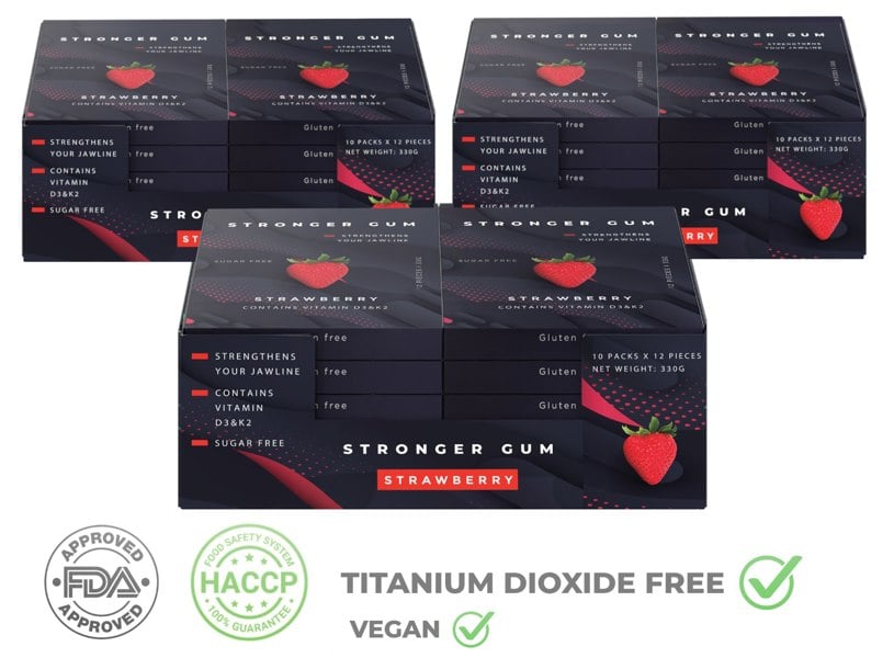 Stronger Gum Strawberry Sugar Free Vitamin D3 & K2, 120 pieces
