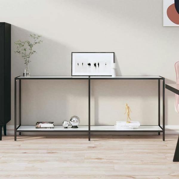 Berkfield Console Table White 180x35x75.5 cm Tempered Glass