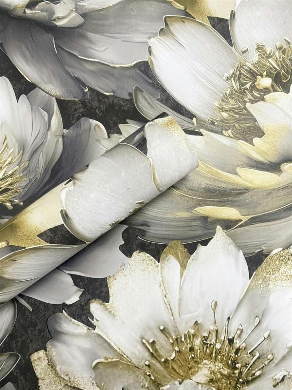 Aminah Floral Charcoal & Gold Wallpaper image 5
