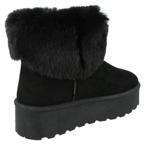 Spot On Ladies Spot On Platform Comfy Ankle Boots with Faux Fur Collar F4463