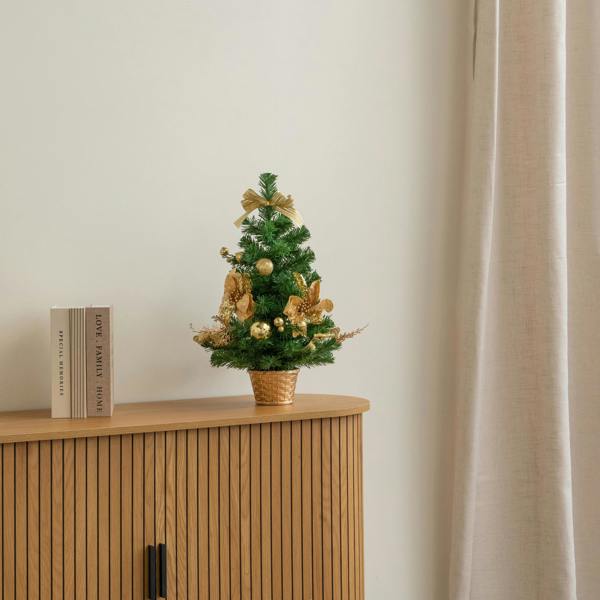 Samuel Alexander 50cm Mini Christmas Fir Tree in Plastic Pot with Gold Decorations