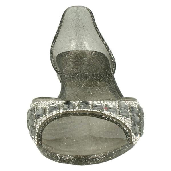 Spot On Ladies Spot On F0794  Open Toe Flat Ballerina With Jewelled Detailing