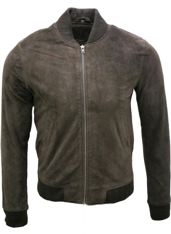 Infinity Leather Mens Varsity Soft Suede Leather Bomber Jacket