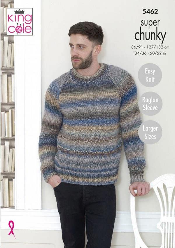 King Cole Explorer Super Chunky Knitting Pattern 5462, Sweaters for Men, 34 - 52 Inches - Easy