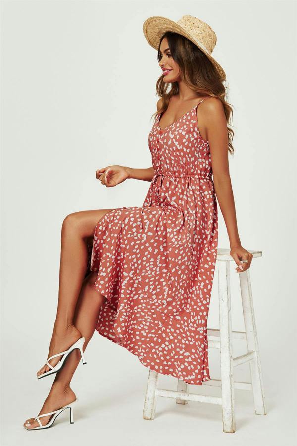 FS Collection Button Down High Low Strappy Dress In Dusty Red