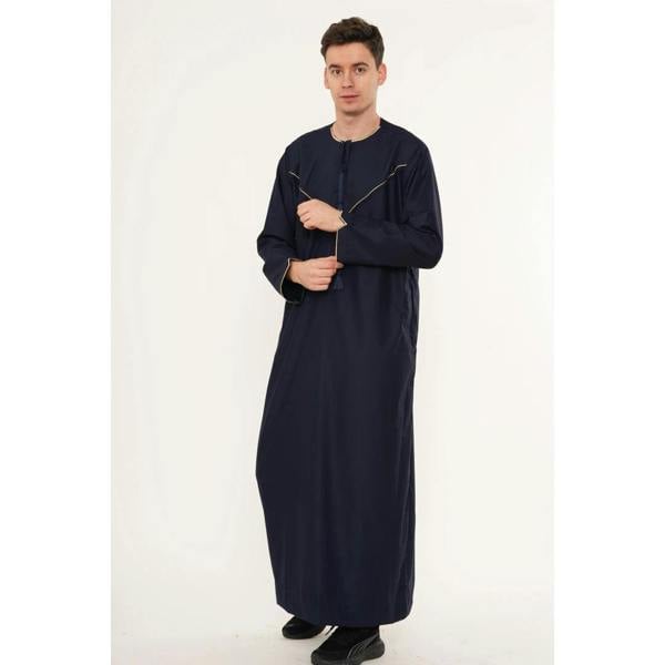 TT-007 - Men's Emirati Omani Gold Embroidery Thobe - Navy - Thobez - 6