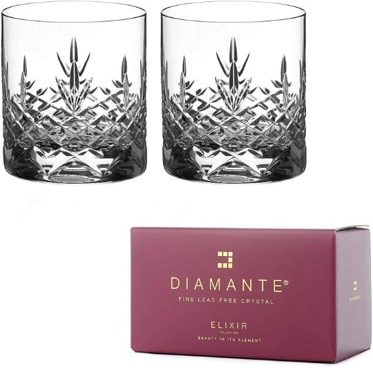 Diamante Buckingham Whisky Tumblers with Tray - Set of 2