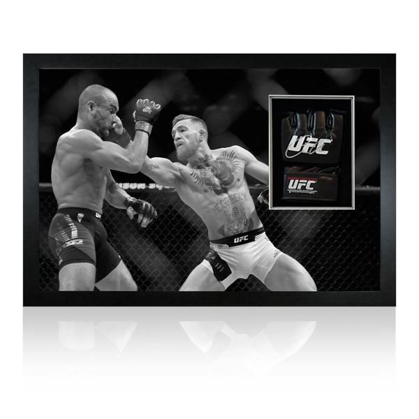 Conor McGregor vs Alvarez Signed UFC Mitt Iconic Frame