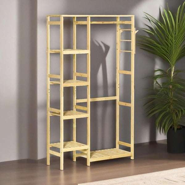 Rafaelo Mobilia Bamboo 155CM Tall Open Wardrobe With Shelves