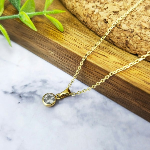 Mini Round White Topaz April Birthstone Pendant Necklace