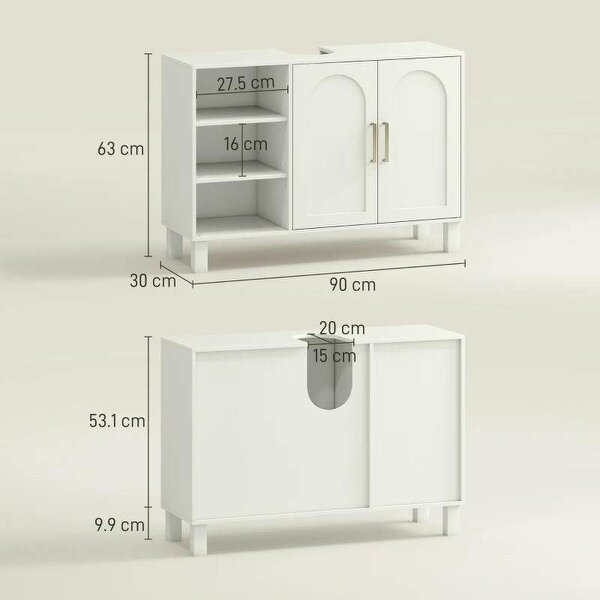 Under Sink Cabinet, Bathroom Sink Cabinet with U-Shaped Cutout, Two-Level Cupboard, Adjustable Shelf for Basin, Cream