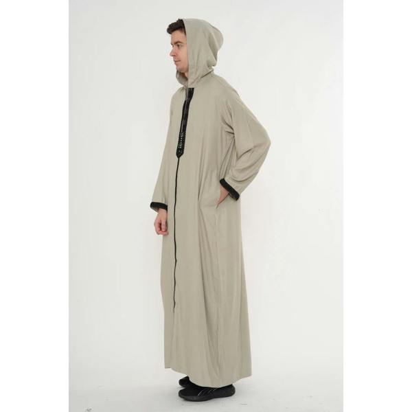 Men's Hooded Gandoura Embroidery Moroccan Thobe - Grey - Thobez - 19