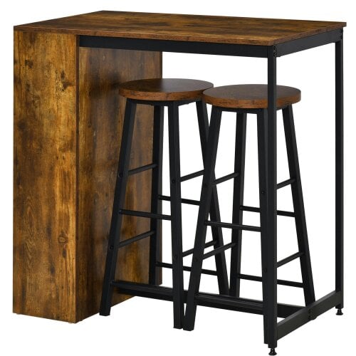 Wyld Haus Vasori Metal And Wooden Industrial 3 Piece Bar Table Set With Storage Shelving