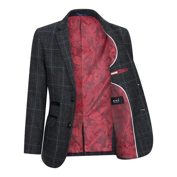 Paul Andrew Boys 3 Piece Charcoal Grey Tweed Check Vintage Retro Suit