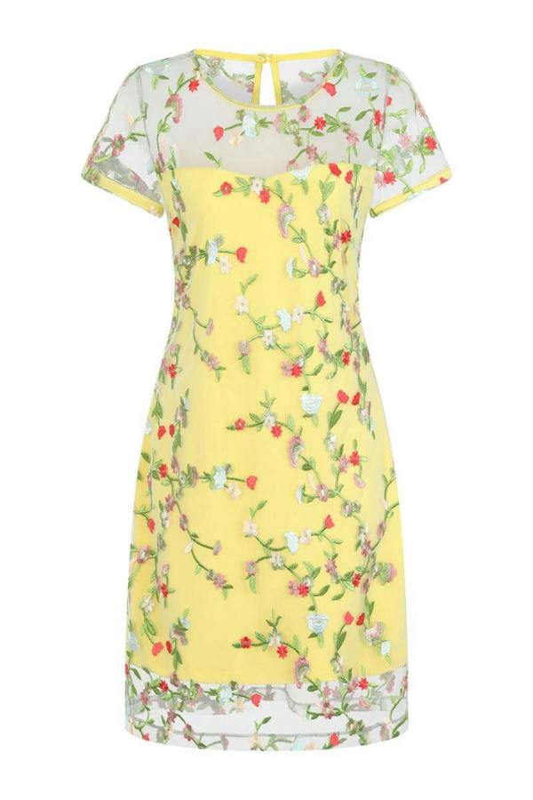 HotSquash Embroidered Cap Sleeve Party Dress