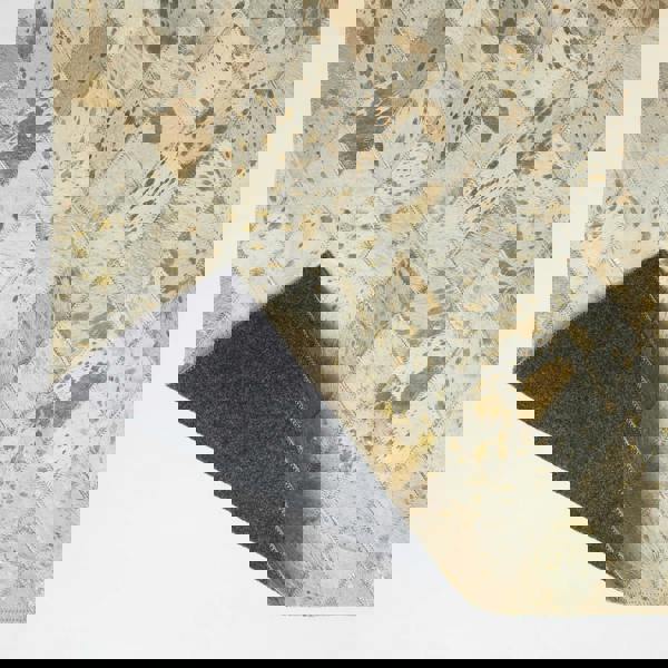 HOMESCAPES Gold & Grey Geometric Diamond Leather Rug, 90 x 150 cm