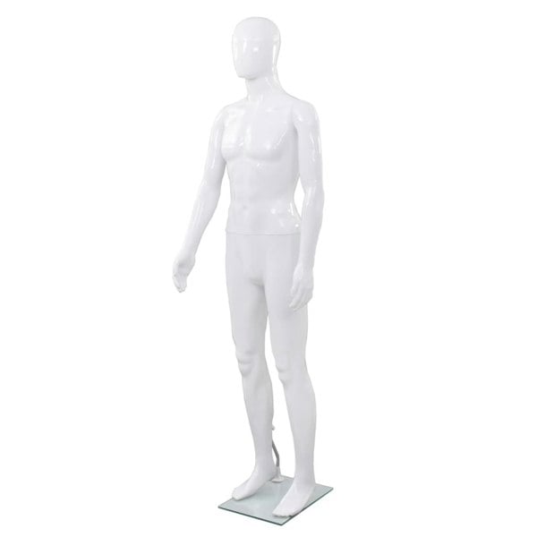 Berkfield Full Body Male Mannequin with Glass Base Glossy White 185 cm