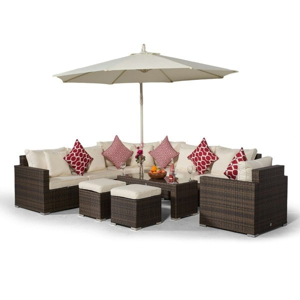 Giardino Santorini L Shape Modular 6 Seat Rattan Corner Sofa Set With Armchair, Coffee Table & 2 Stools