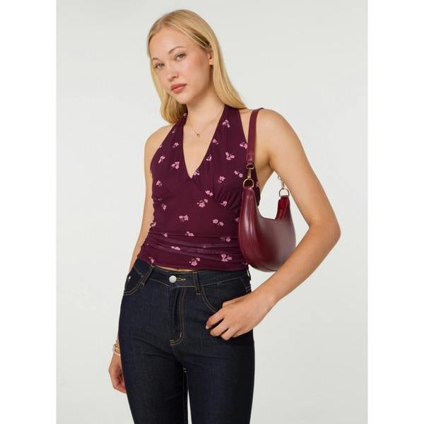 Pink Vanilla Floral Polka Dot Mesh Halter Top