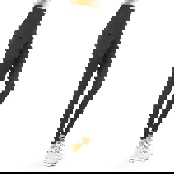 OOOOO Women's Workout Leggings Highwaist Side Pockets & Line Effect, Black