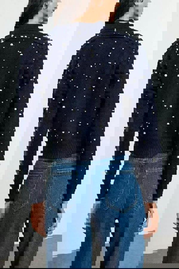 WOVCOR Soft Textured Zippered Knit Cardigan with Stone Details