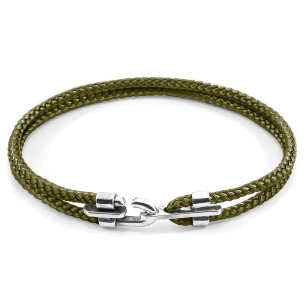 Anchor & Crew Khaki Green Canterbury Silver and Rope Bracelet