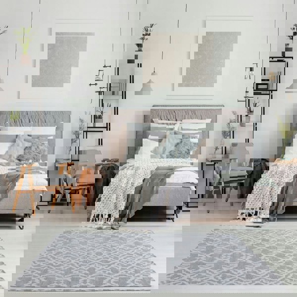 Machine Washable Flatweave Moroccan Rug Grey