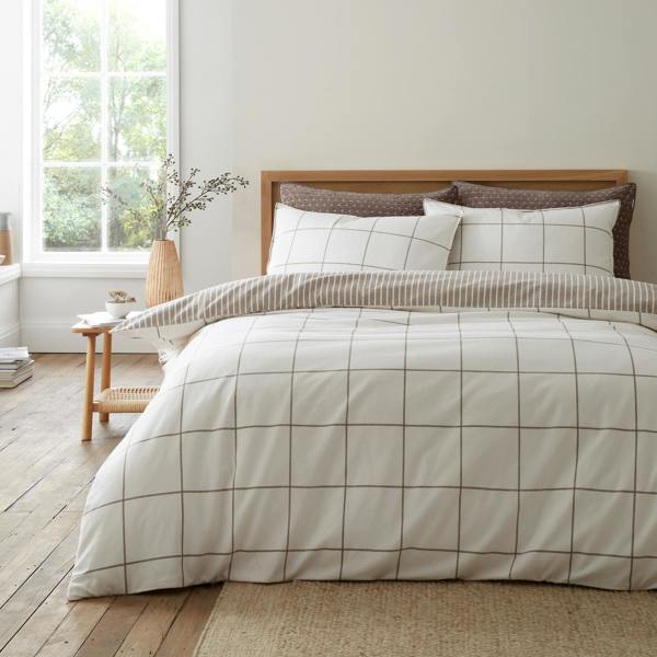 Bianca Brushed Regal Check Cotton Reversible Duvet Cover Set Mole