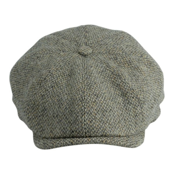 Gamble & Gunn Kinloch Harris Tweed British Made Stone Grey 8 Panel Button Top Cap