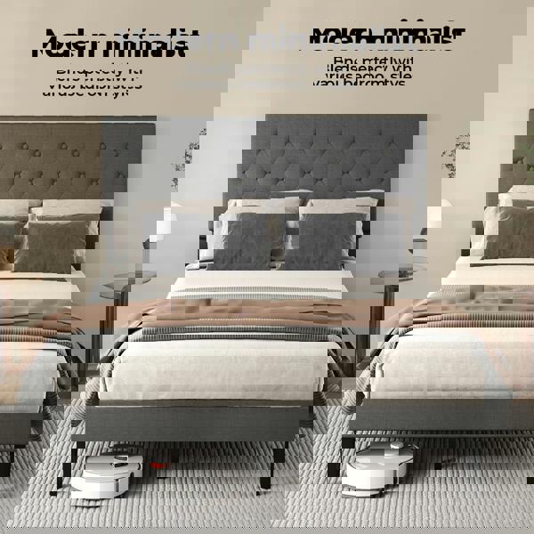 Levede Bed Frame Double Upholstered Linen Fabric Soft Foam Headboard Wooden Grey